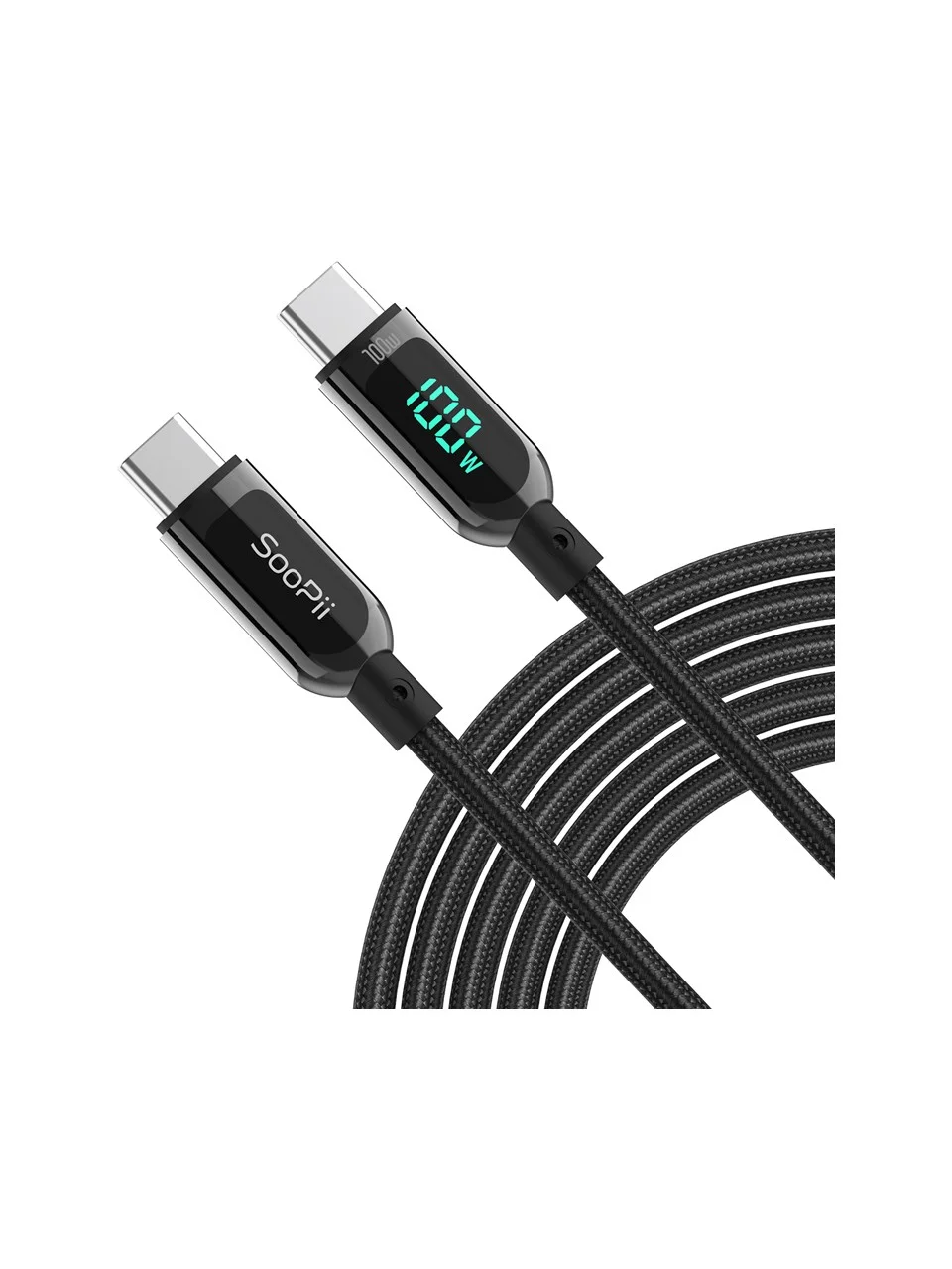 SooPii S10CC PD 100W LED Ekranlı Type-C to Type-C Data ve Hızlı Şarj Kablosu (USB-C, Laptop Uyumlu)