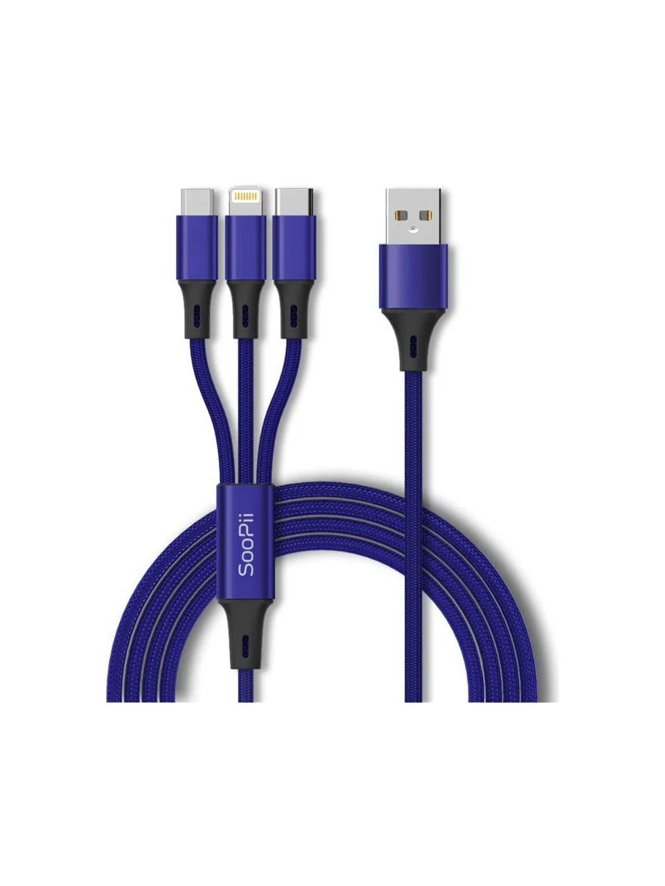 SooPii S07 3'ü 1 Arada Şarj Kablosu: Type-C, Micro USB, Lightning - 3A Hızlı Şarj, Alüminyum Örgülü Tasarım